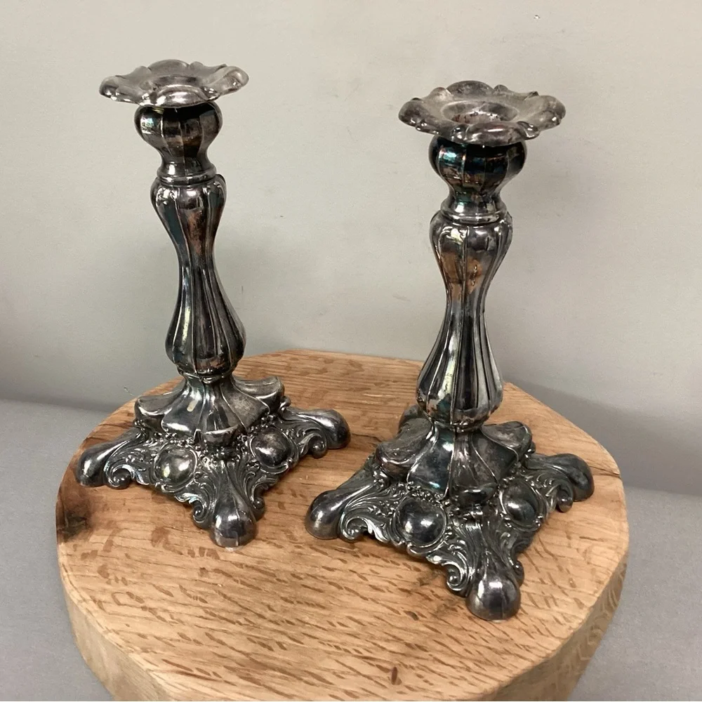 ⚫️ Vintage Beautiful & Ornate - Silver Plated “Heavy” Tapered Candle Holders
